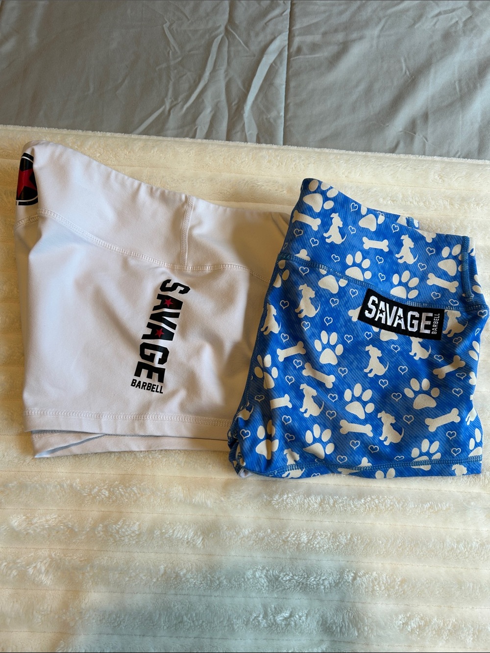 Savage Barbell White and Blue Women’s Athletic Shorts - Paw Print Design